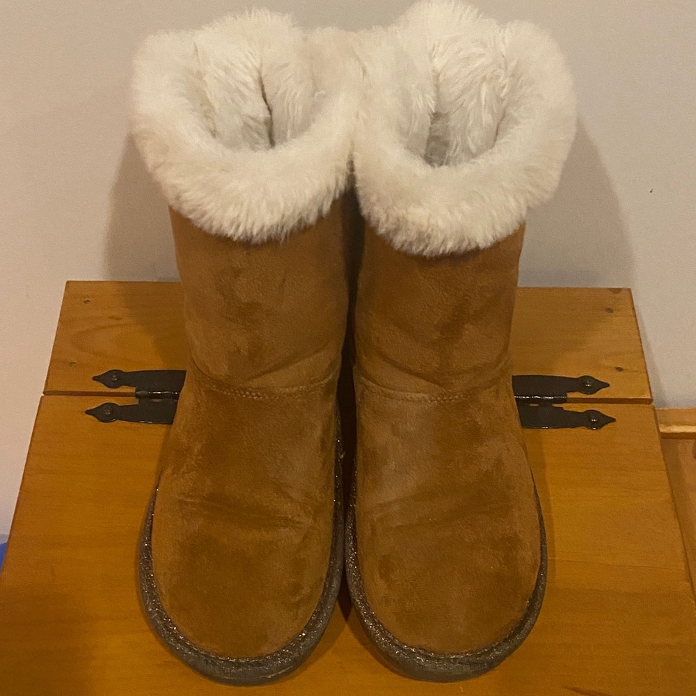 Sugar Kids Brown Boots with Plush White Trim